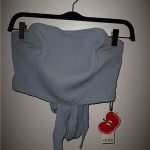 Cider Bustier Tie Front Blue Crop Top